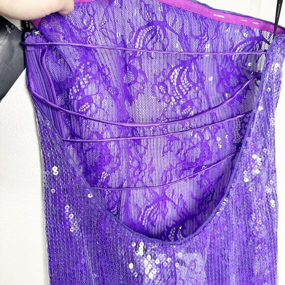 Retrofete Lucie Sequin Lace Semi Sheer Maci Dress Amethyst Purple Medium NEW - Picture 6 of 12